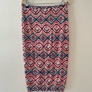 Matty M Red and Blue Patterned Midi Skirt